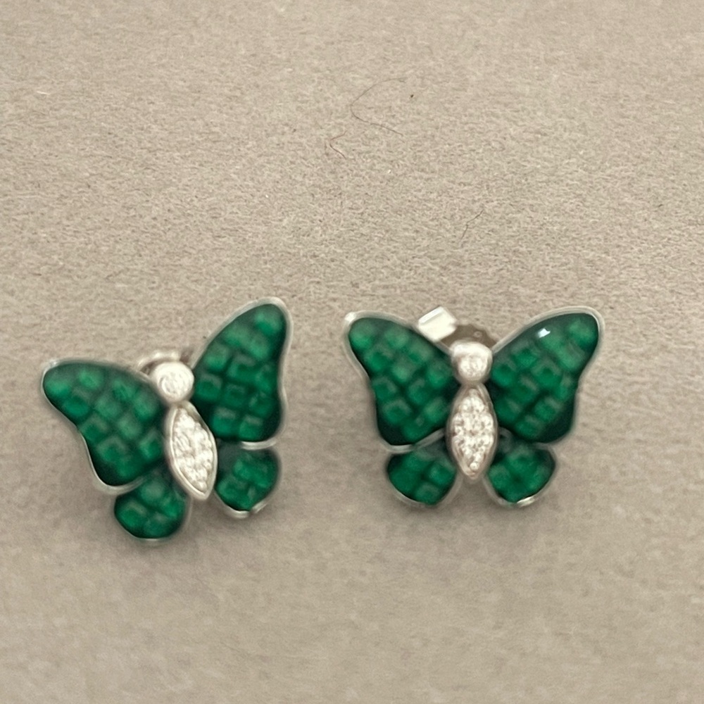 Green Butterfly Earrings - Picture 2 of 4